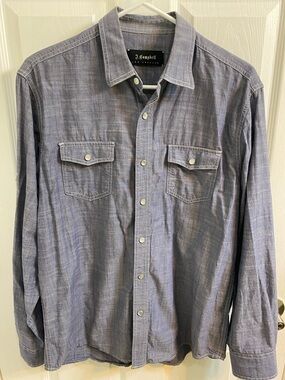 J Campbell Los Angeles Denim Blue Pearl Snap Roll Tab Shirt Men Medium Cotton